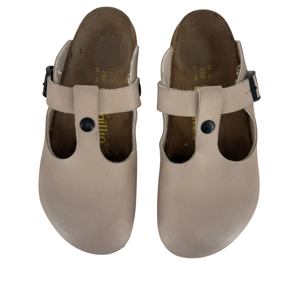 Papillio Birkenstock Boston T-Strap Clogs Mules Women Size 39 8 Beige Med/Narrow